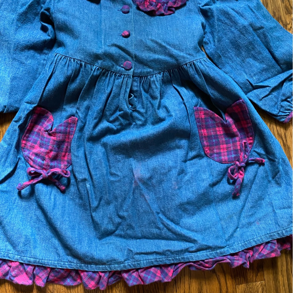 Vintage Kate Greenaway Girl’s Size 5 Denim Plaid Flannel Dress Collar USA Cotton - Picture 8 of 9